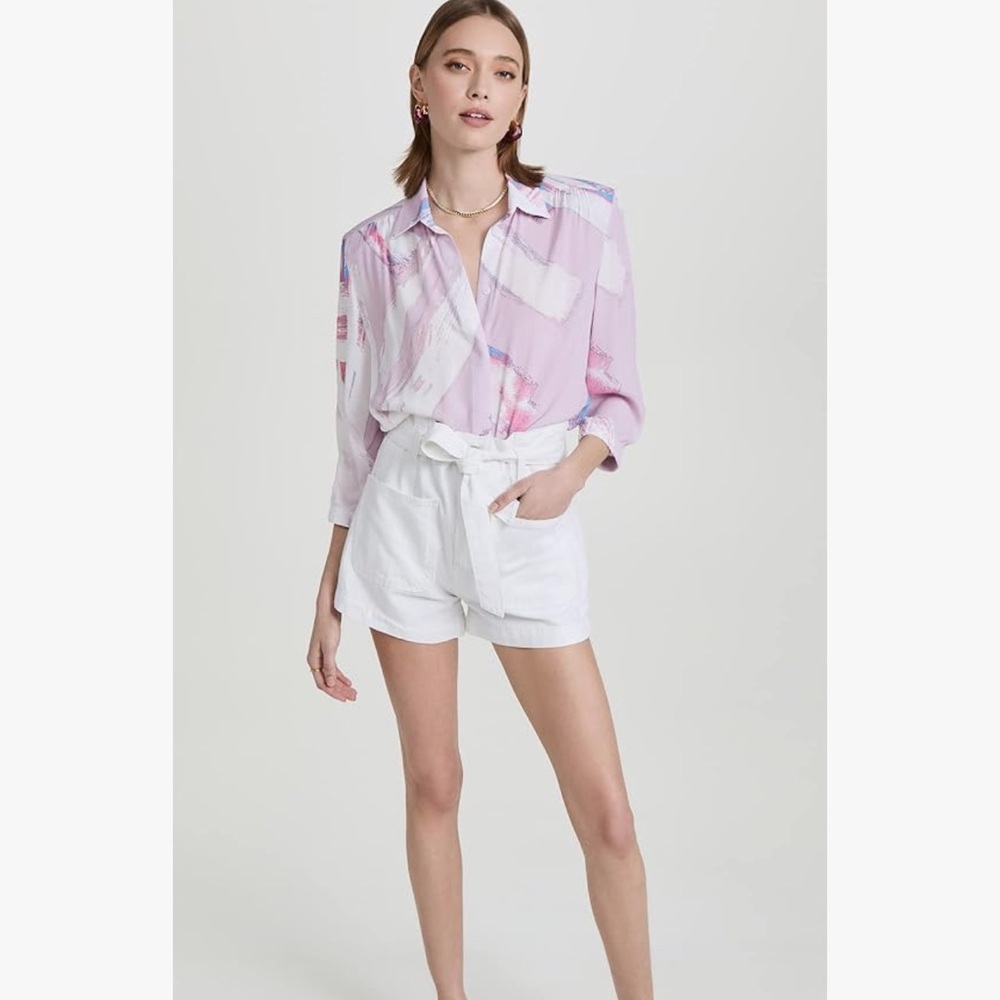 DL1961 Camile Paperbag Shorts, White Denim - Picture 5 of 15